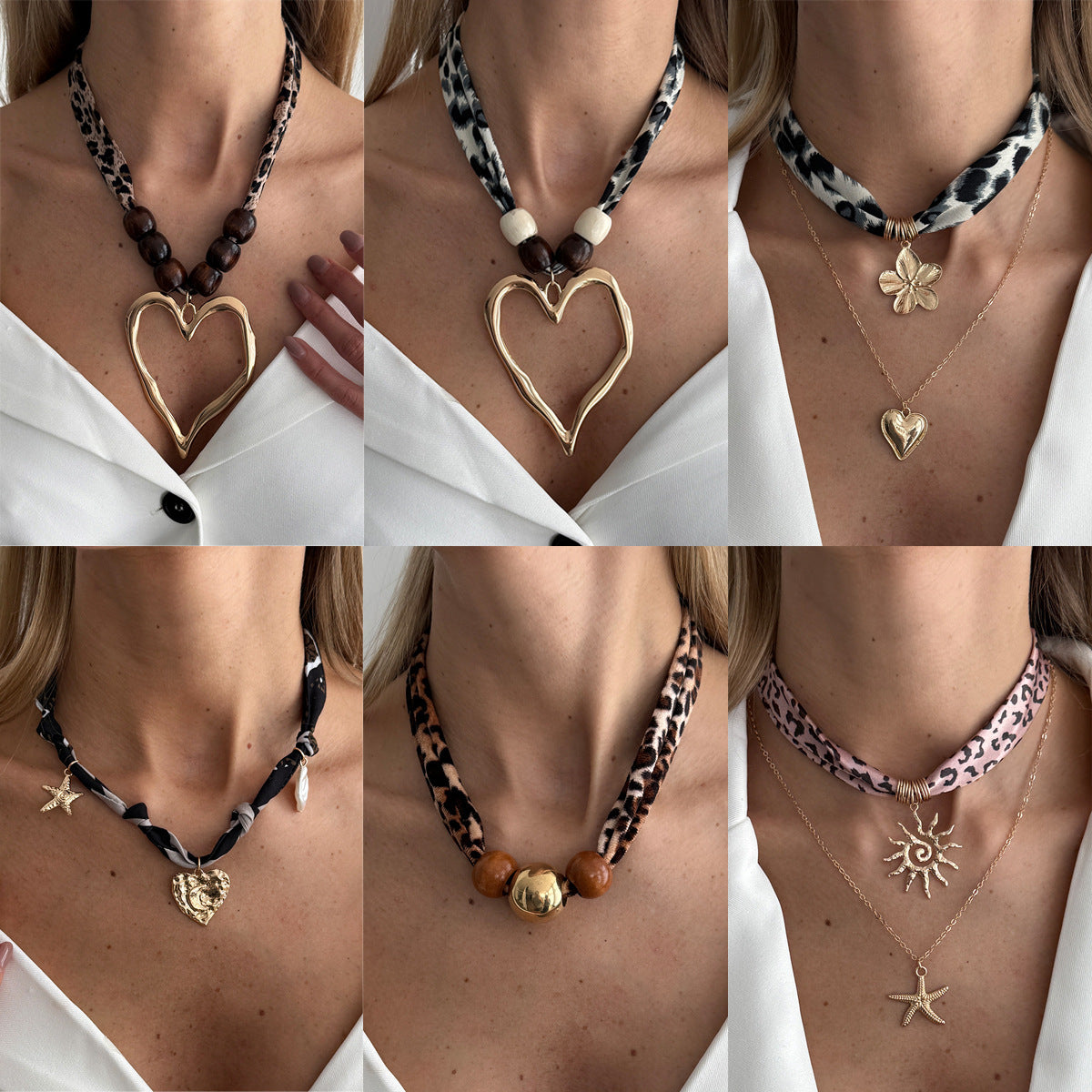 Big Heart Vintage Leopard Print Flannel Necklaces