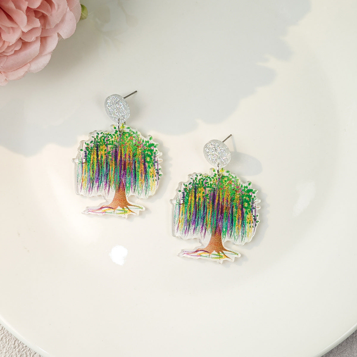 Painting Blue Flower Simple Fresh Mori Style Iti Earrings