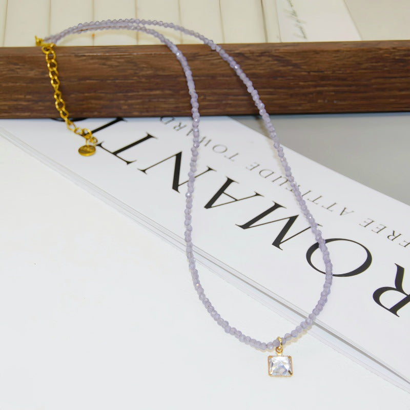 Women's Champagne Geometric Moissanite Clavicle Chain Light Luxury Minority Necklace