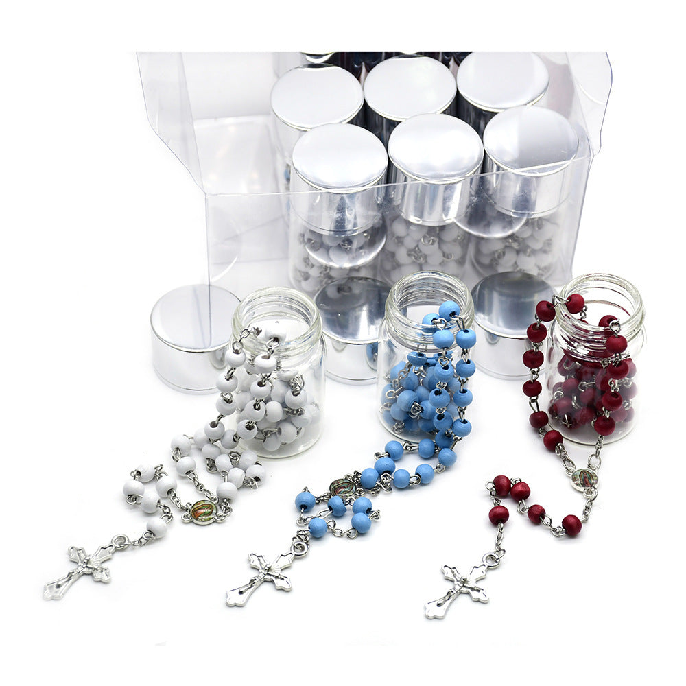 Creative Unique Glass Bottle Cross Rosary Necklaces