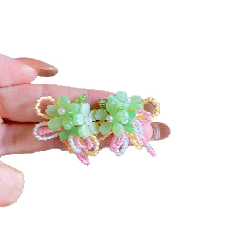 Dopamine Vacation Style Sier Needle Bead Flower Delicate Indie Earrings