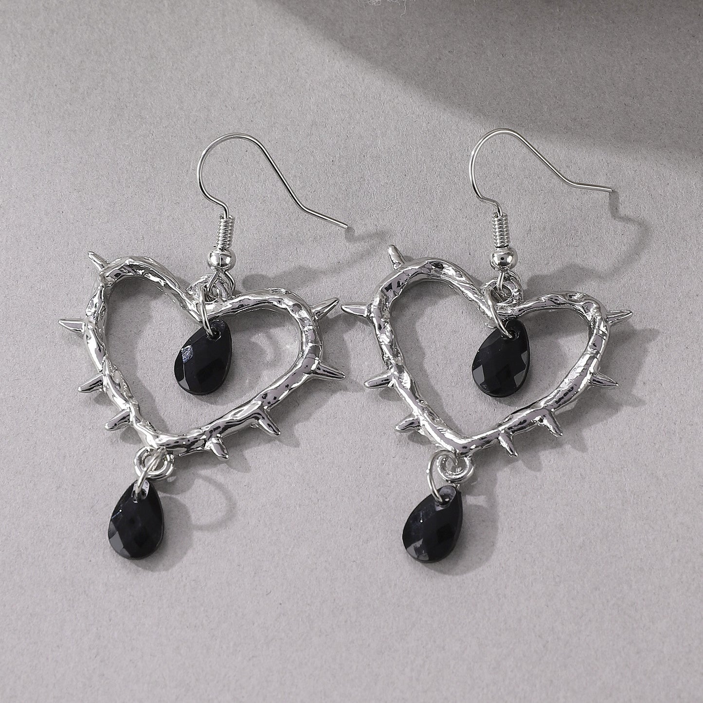 Women's Gothic Handmade Thorn Heart-shaped Cross Water Earrings