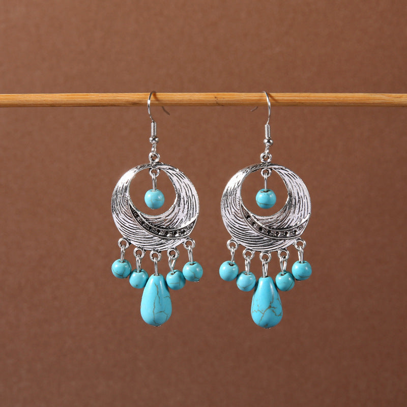 Tassel Turquoise Retro Minority Ethnic Style Graceful Personality Tibetan Earrings