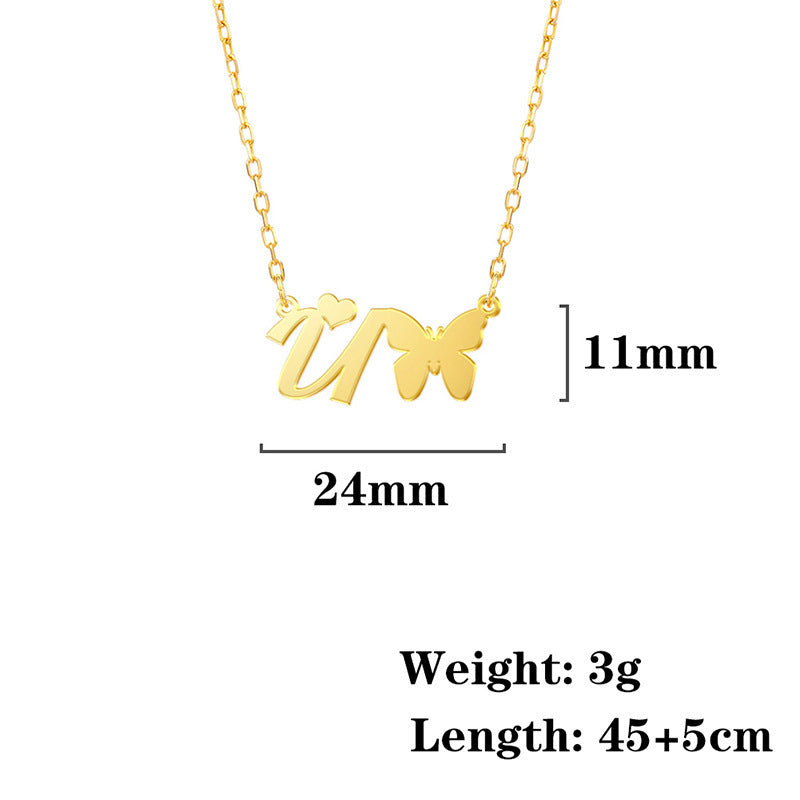 Stainless Steel Butterfly Love Letter High-grade Clavicle Pendants