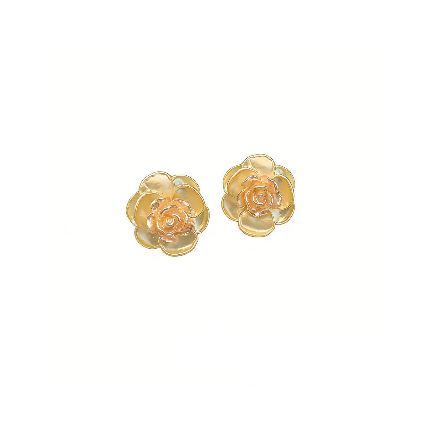 Oil Dripping Gold Camellia Female Sier Needle Gentle Sweet Style Rings