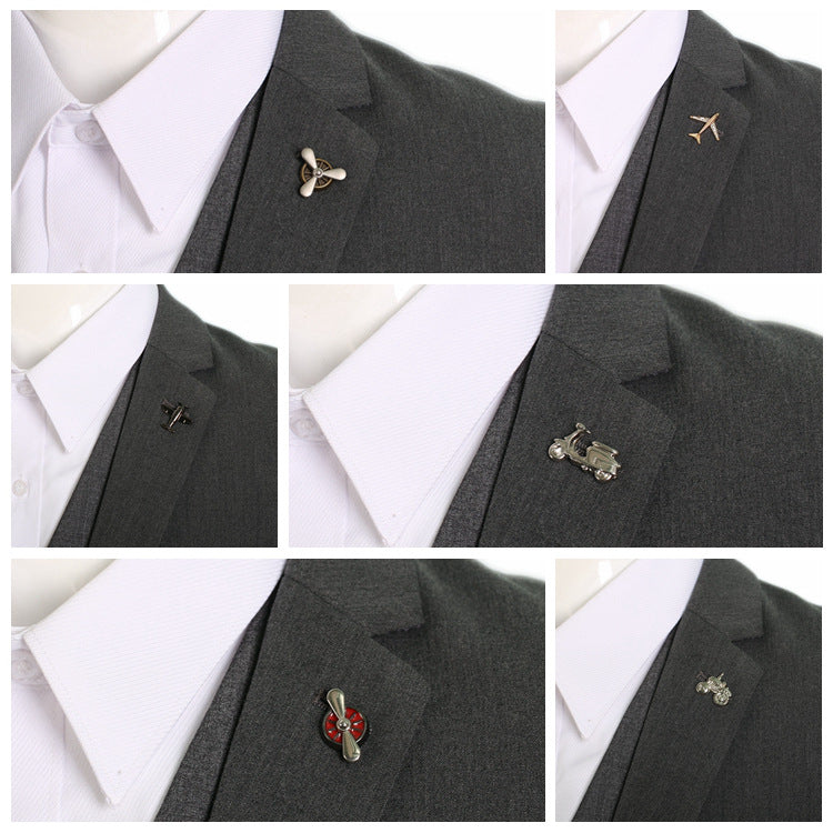 Men's Engine Brooch Shirt Collar Corner Pin Brooches