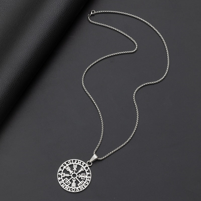Men's Viking Rune Stainless Steel Fashion Sier Lucky Round Pendants