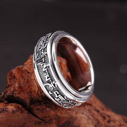 Men's Rich Deer Sier Rotation Mantra Thai Rings