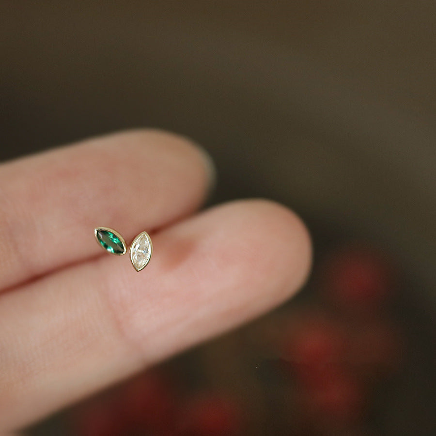 Plated Grandmother Green White Horse Eye Zircon Exquisite Bezel Setting Stud Earrings
