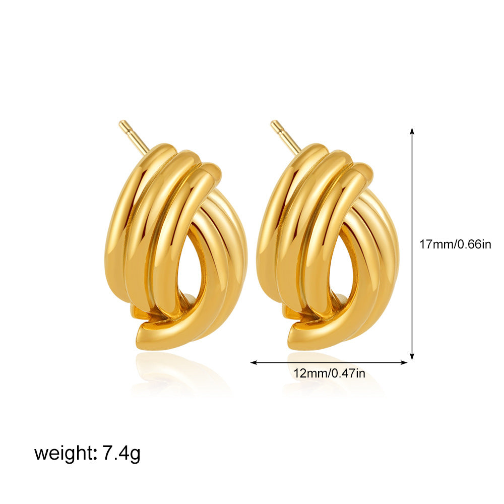 Gold Geometric Three-line Interlaced Classic Fashion Earrings