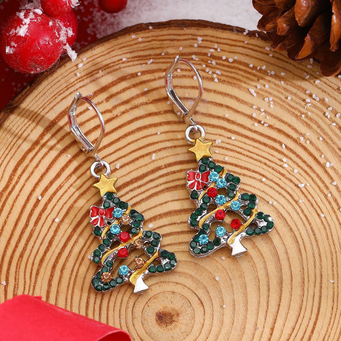 Women's Light Luxury Christmas Star Diamond Stitching Tree Earrings