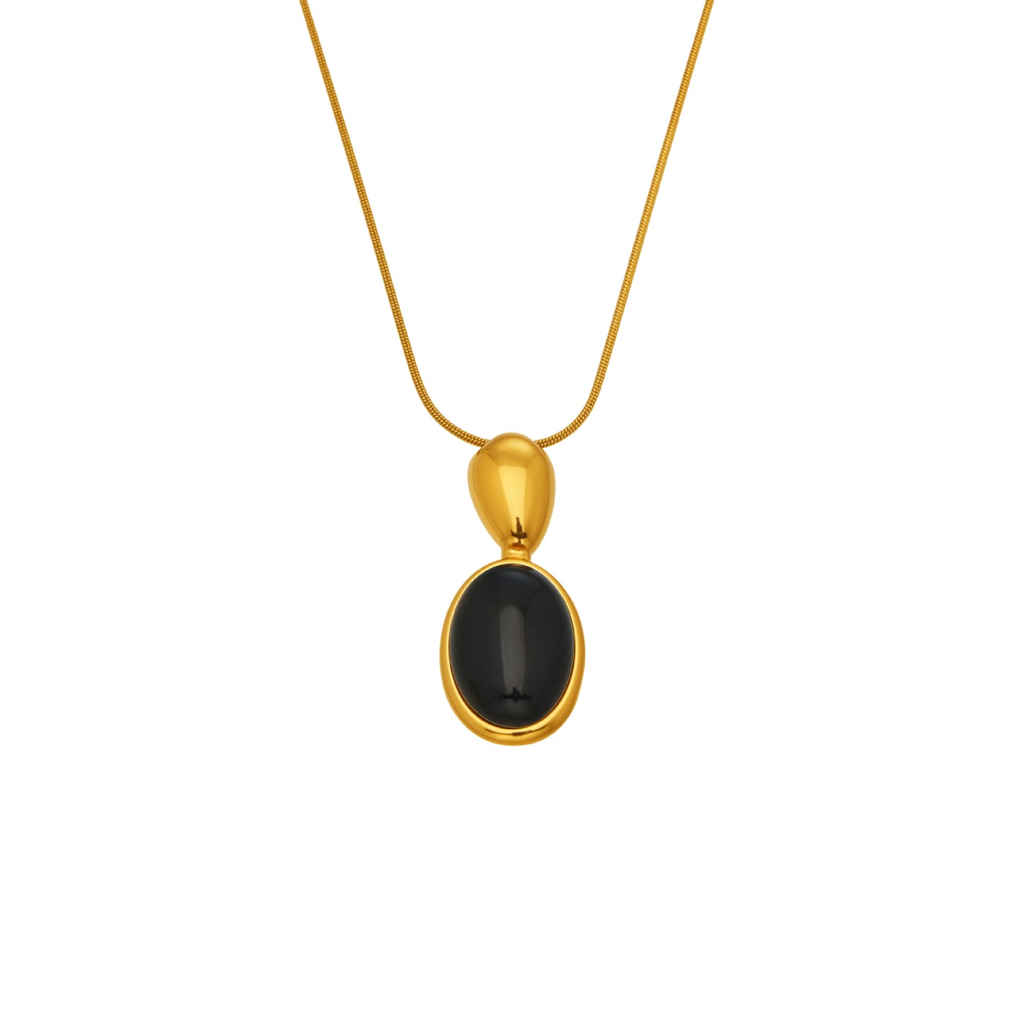 French Retro Oval Tigereye Black Agate Stone Stainless Steel Necklace