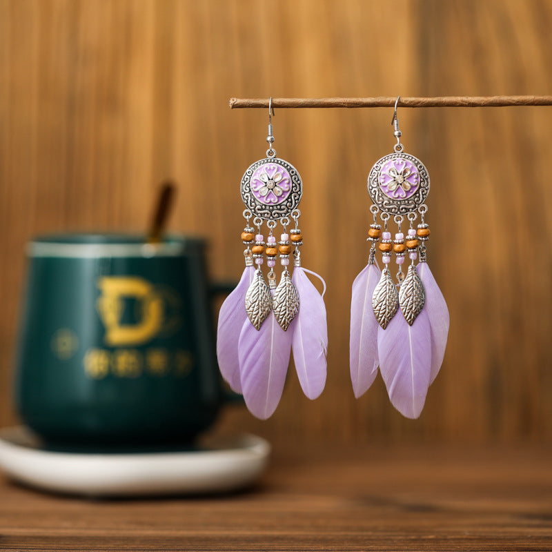 Round Painting Oil Long Fringe Female Earrings