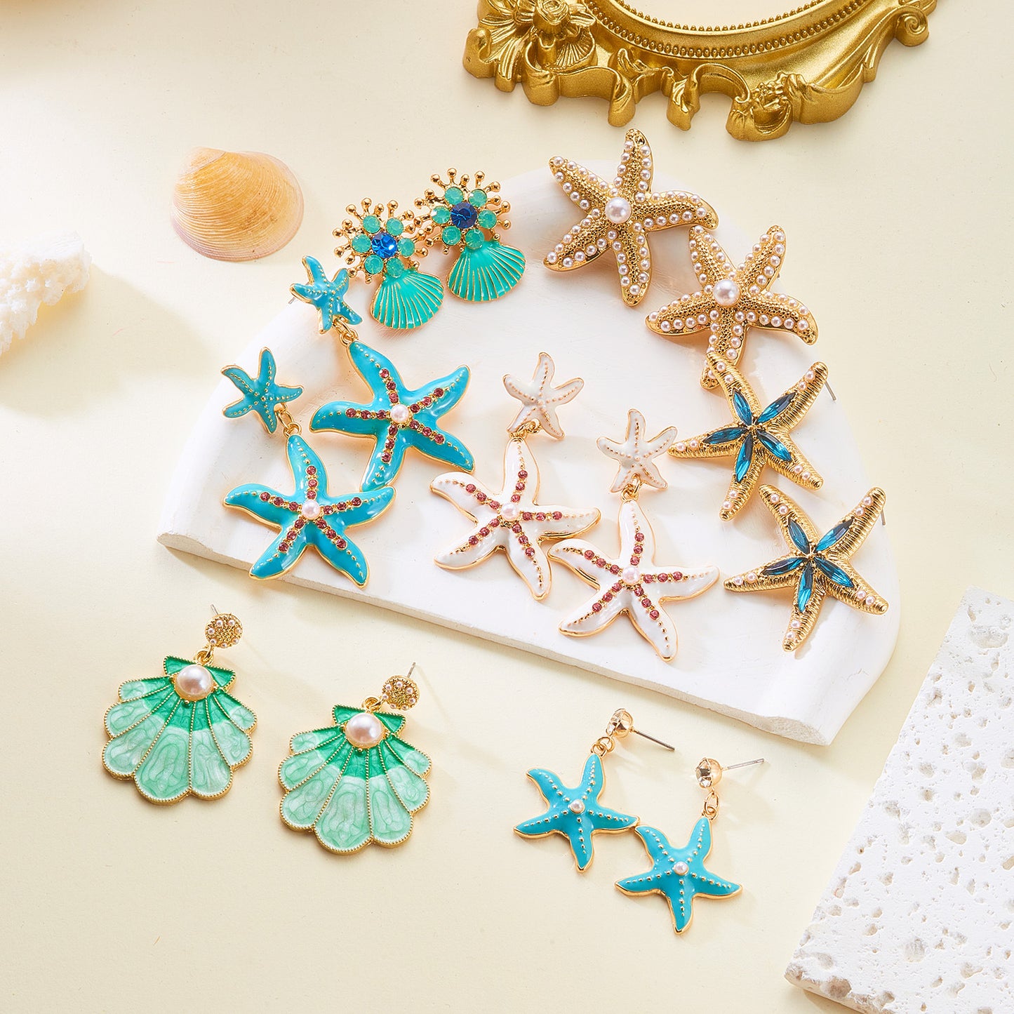 Vacation Style Colorful Enamel Starfish Shell Earrings