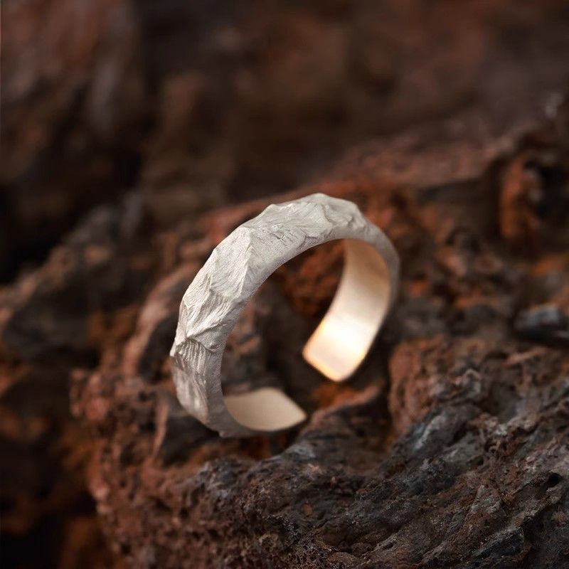 Women's & Men's Couple Handmade Mountain Sterling Sier Adjustable Gift Ring