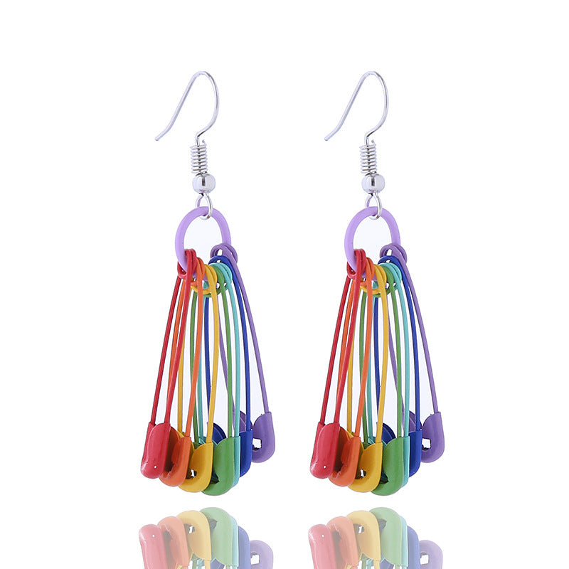Rainbow Series Fashion Colorful Pin Chain Earrings