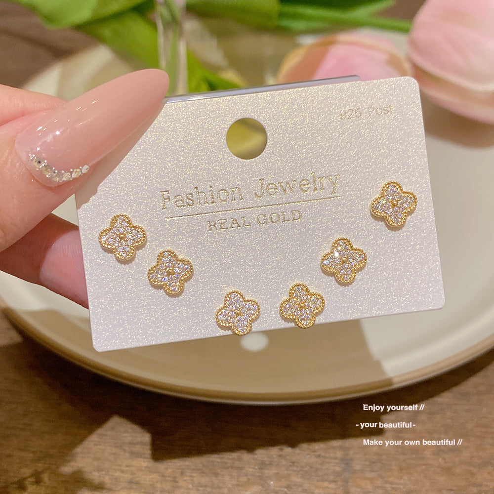 Women's Needle One Card Three Pairs Earings Small Delicate Summer High-grade Stud Earrings