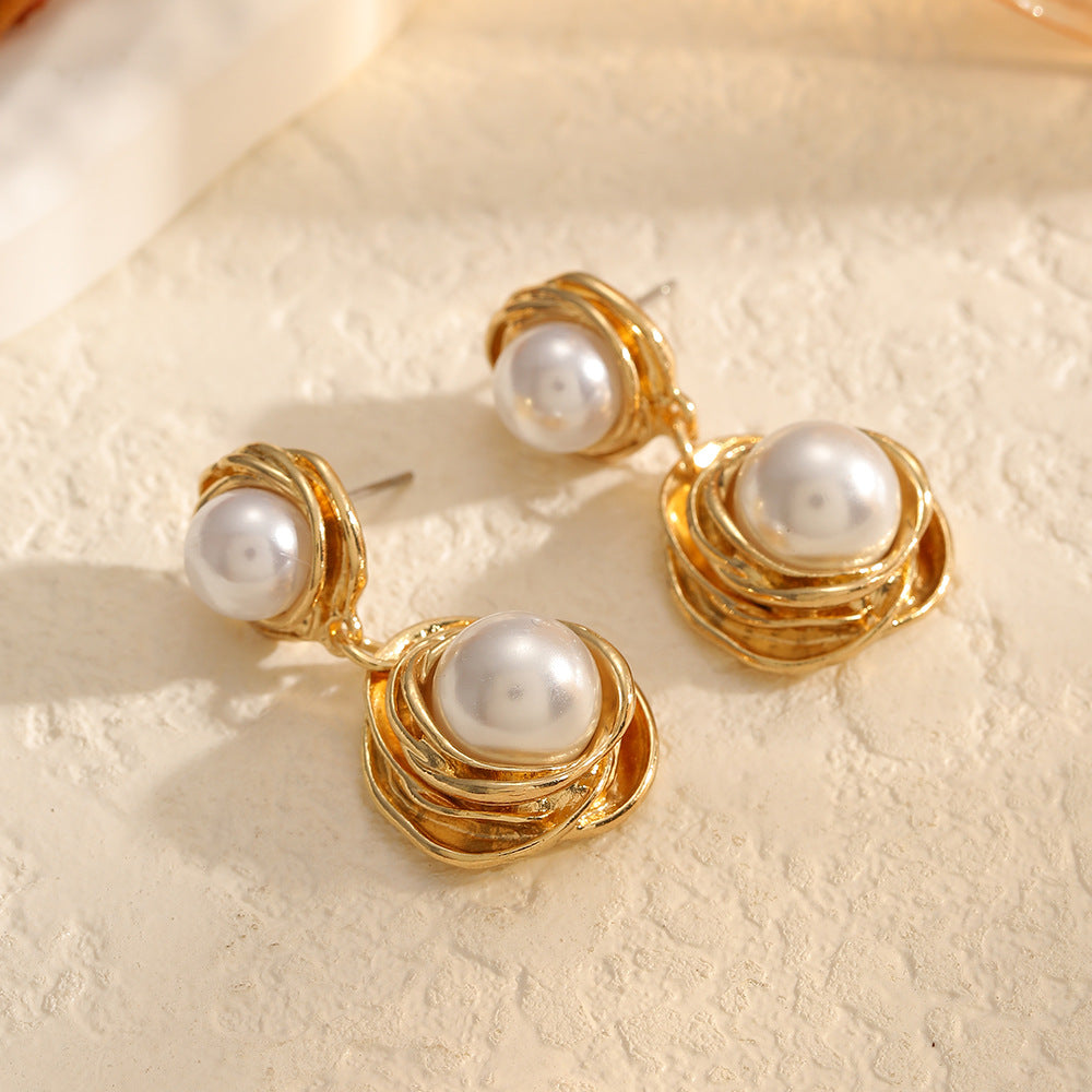 Vintage Hepburn Style Metal French Design Earrings