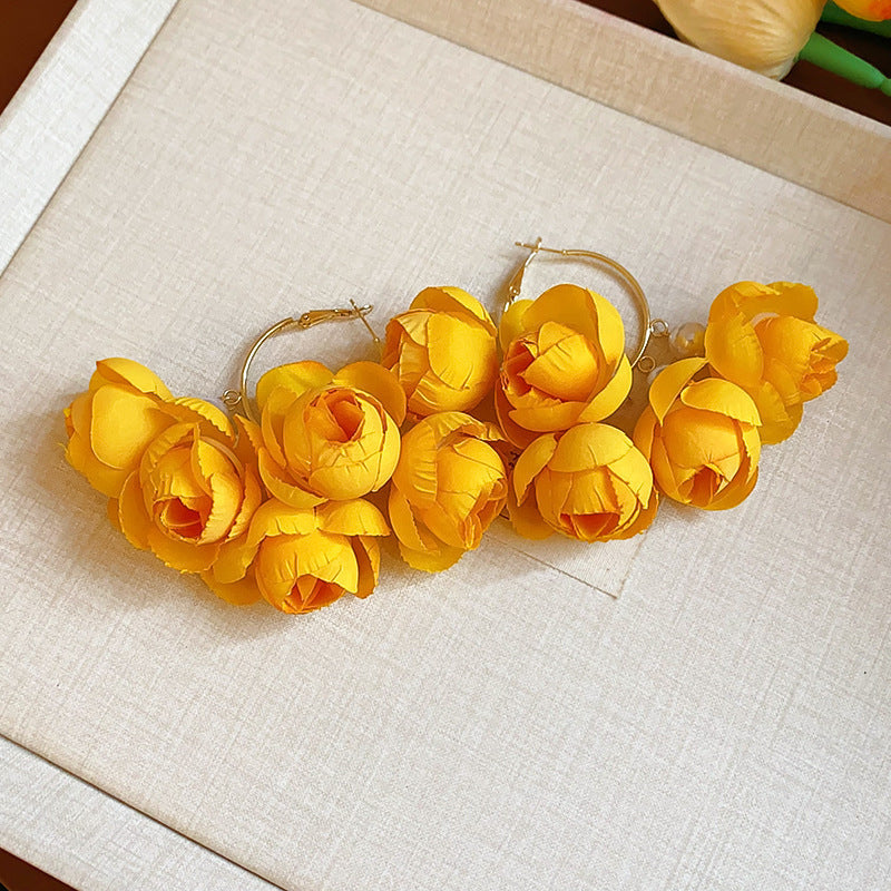 Dopamine Vacation Style Sier Needle Bead Flower Delicate Indie Earrings