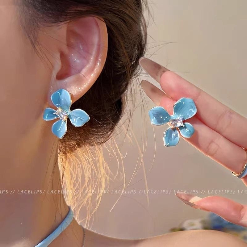 Women's Blue Flower For Spring Light Luxury High-grade Niche Stud Earrings