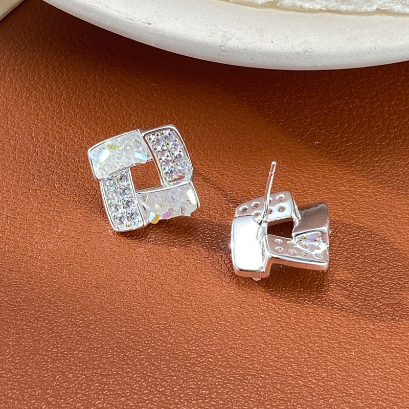 Style Retro Fashion Minimalism Thick Sier Crystal Geometric Ear Female Earrings