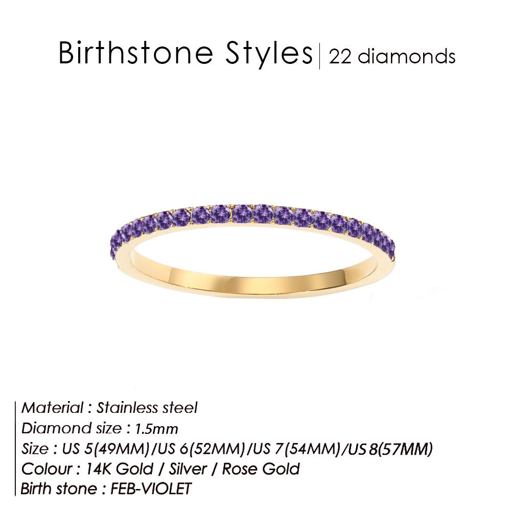 Full Diamond Stainless Steel Birthstones Zircon Ring