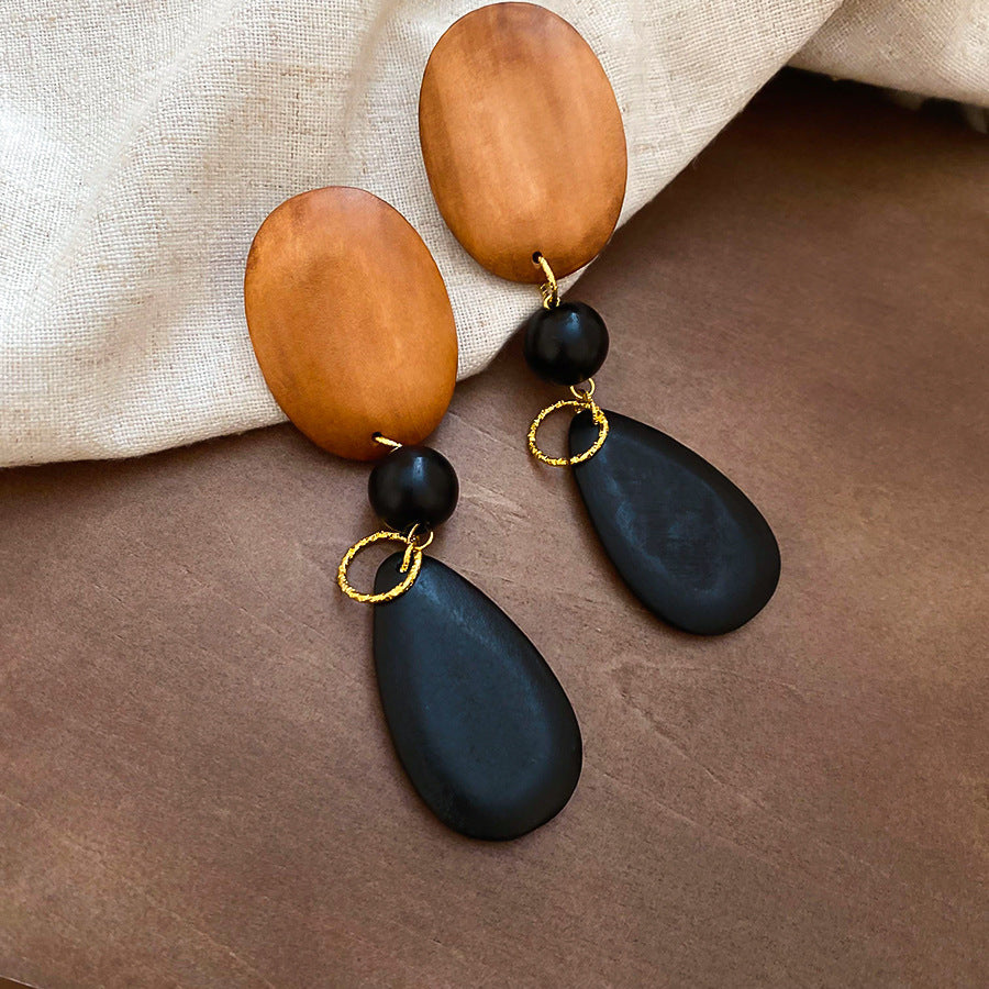 Chinese Style Coffee Color Wooden Bead Light Luxury High-grade Mori Rings