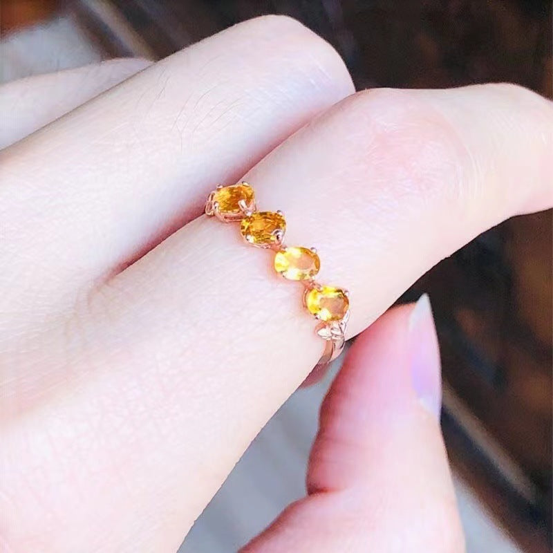 Natural Lucky Citrine Female Opening Gold Rings