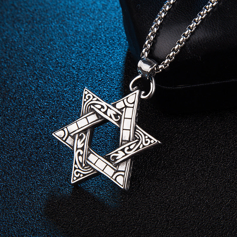 Men's Six-pointed Star Stainless Steel Titanium Fashion Hip Necklaces