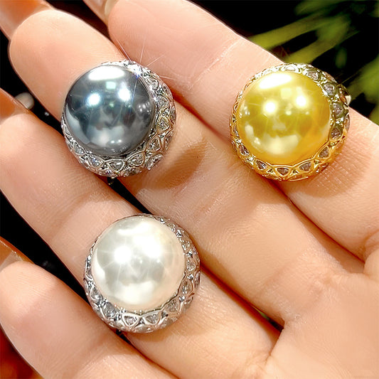 Copper Plating Inlaid Pearl High Class Elegant Design Vintage Ring