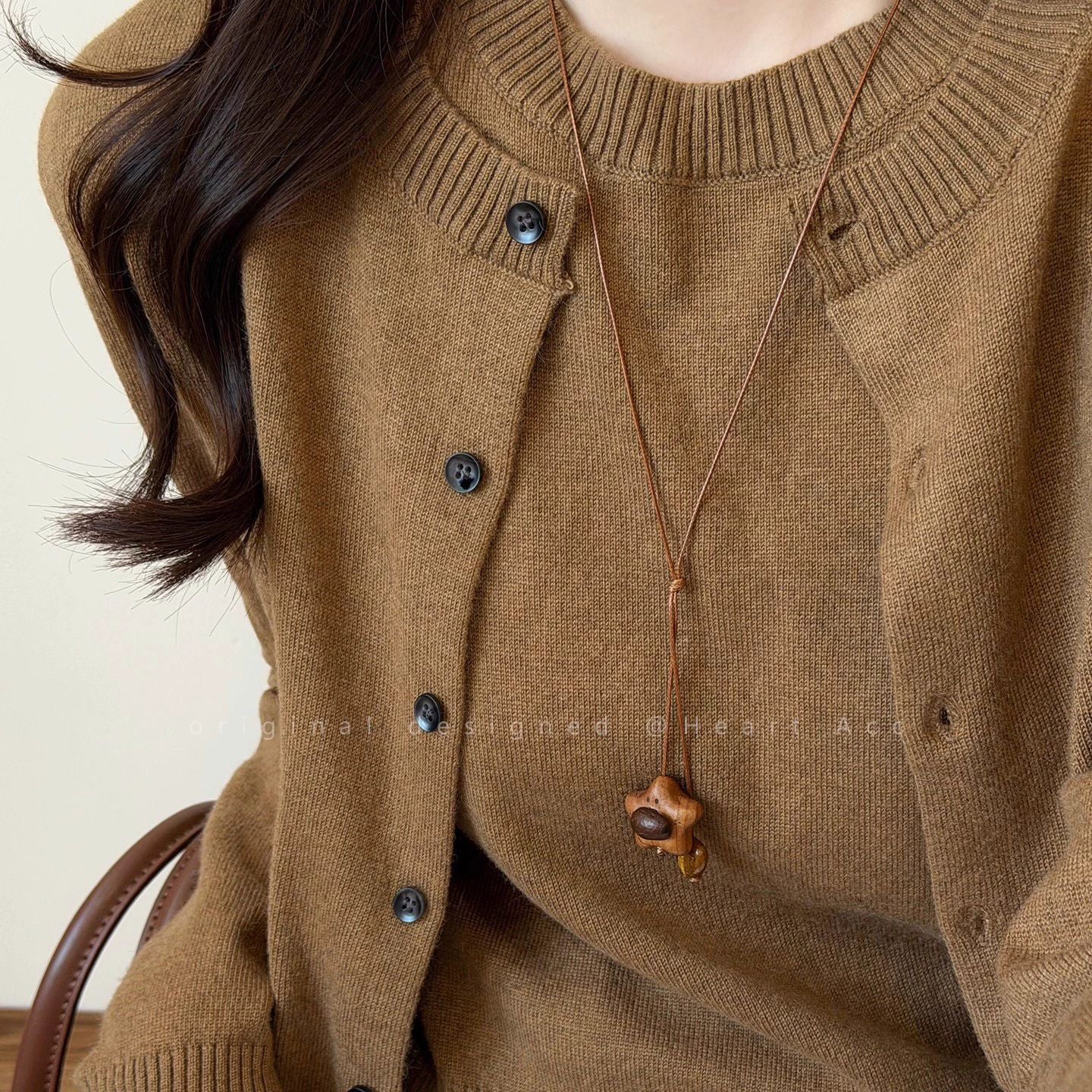 Cute Thing Coming Wooden Bear Female Long Sweater Chain Niche Necklace