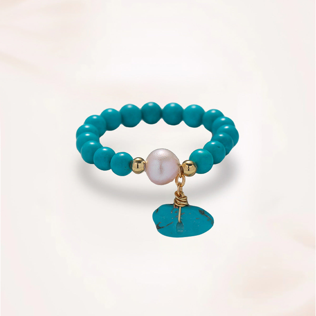 Women's Simple Fashion Design Natural Stone Turquoise Hand-woven Beads Rings