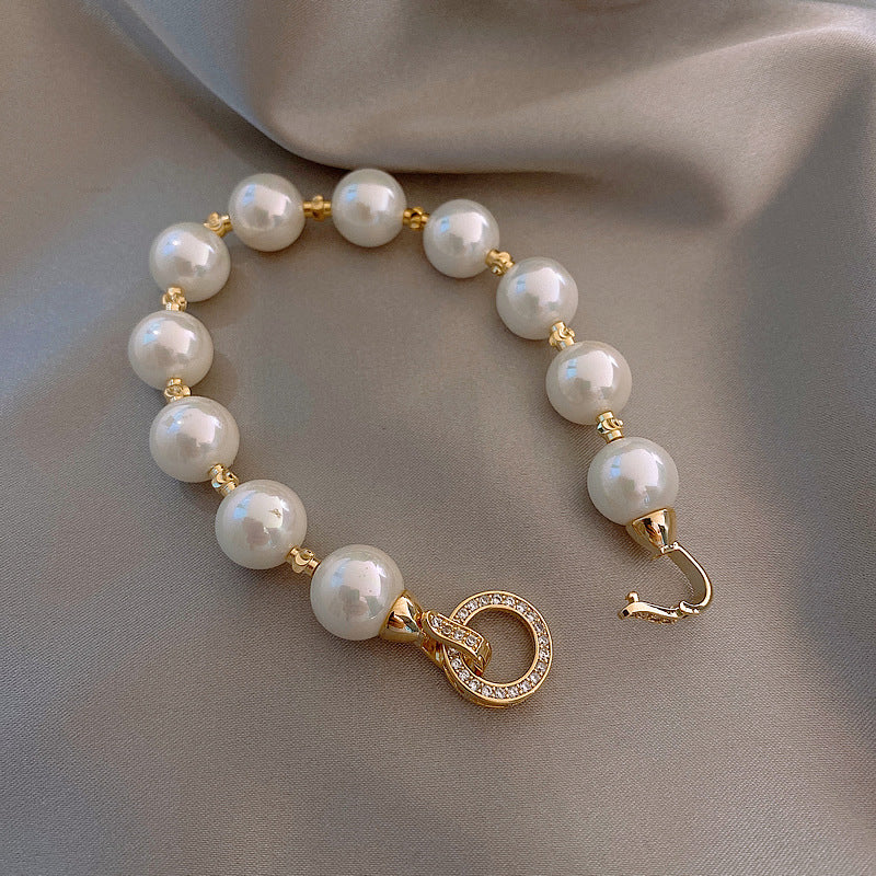 Women's Electroplated Zircon Circle Pearl Fashionable Elegant Versatile Retro Affordable Luxury Bracelet