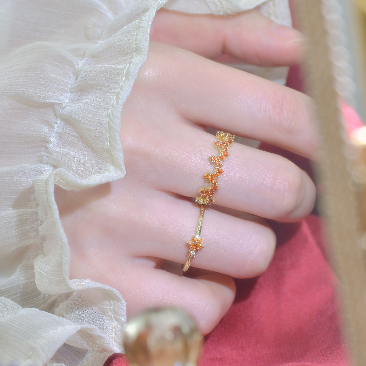 Zircon Real Gold Electroplated Open Female Temperament Light Luxury Design Ring