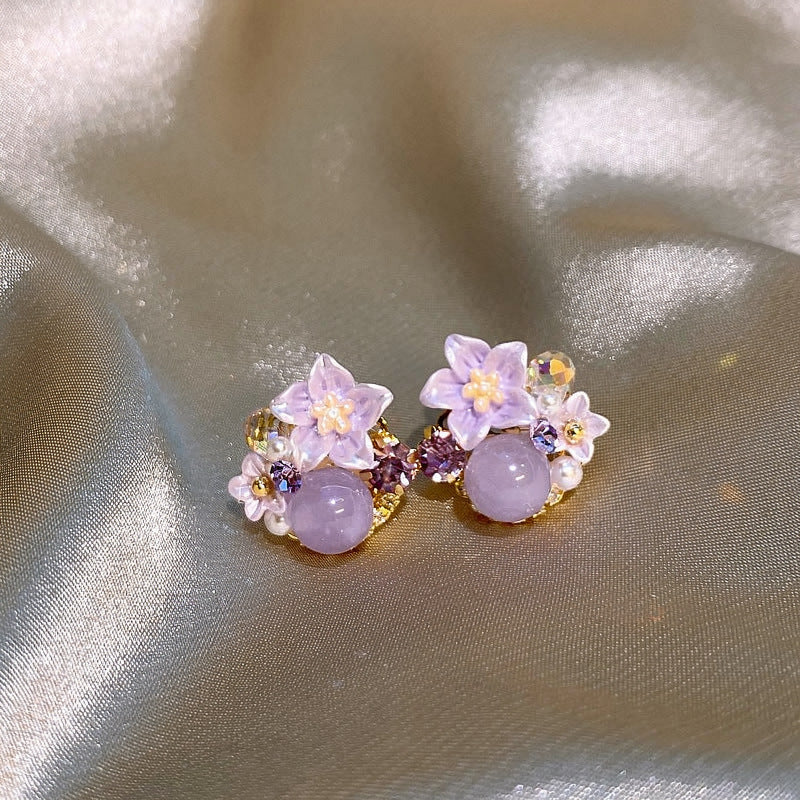 Women's Purple Crystal Flower High-grade Light Luxury Stud Earrings