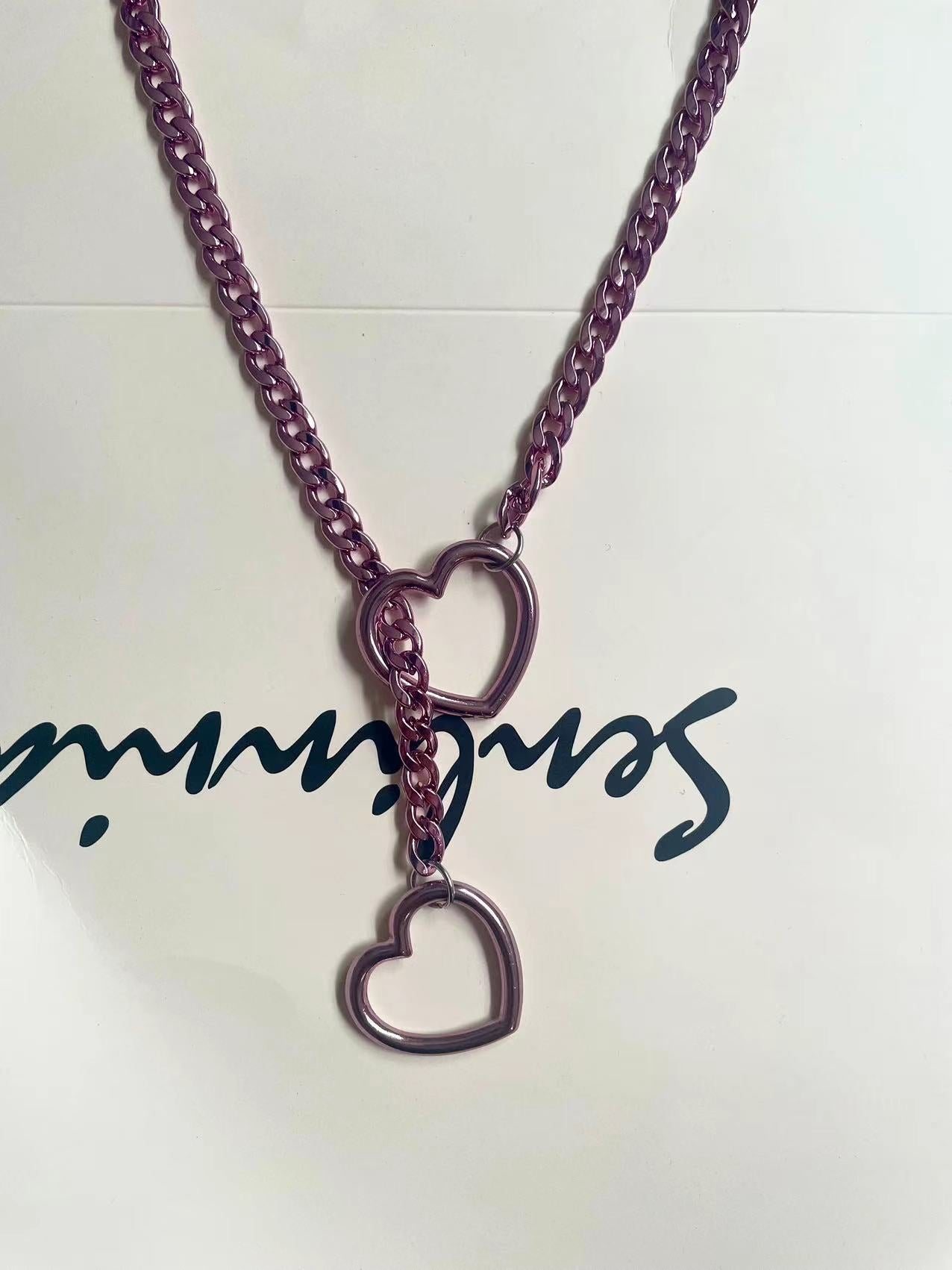 Punk Gothic Cuban Adjustable Love Heart Necklace