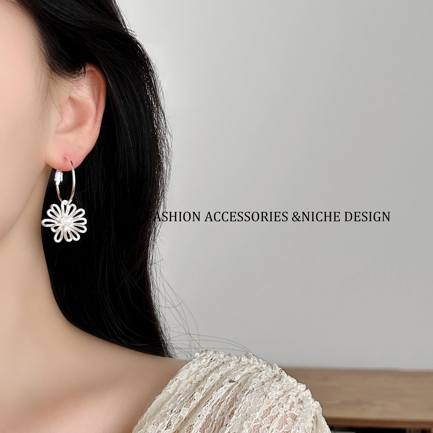 Chinese Style Hollow Daisy Flower Eardrops Exquisite Dignified Design Rings