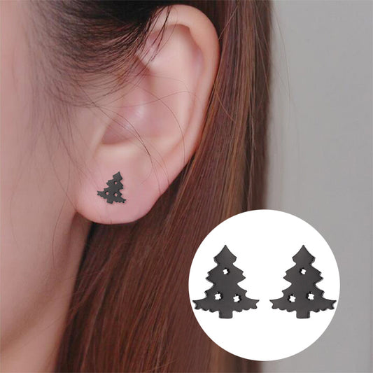 Women's Retro Stainless Steel Christmas Small Tree Ear Rings