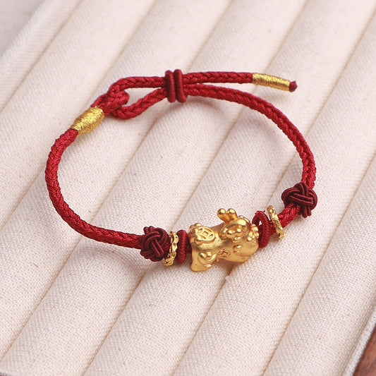 Women's & Men's Red Rope Alluvial Gold Ingot God Of Bracelets