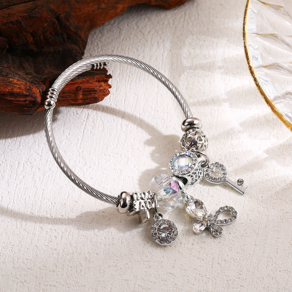 Beaded Butterfly Key Personalized Stainless Steel Bracelets