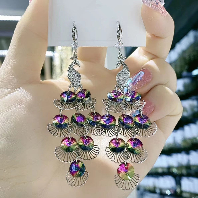 Women's Peacock Crystal Temperament Pure Color Animal Light Luxury Minority Earrings