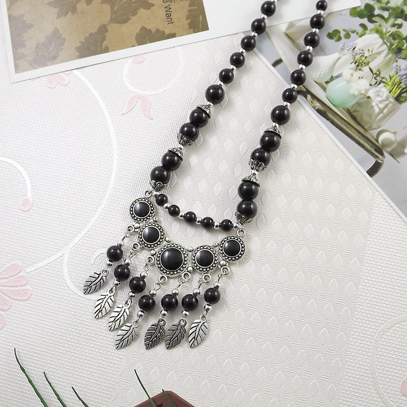 Retro Ethnic Style Crescent Leaf Tassel Forehead Exotic Necklace