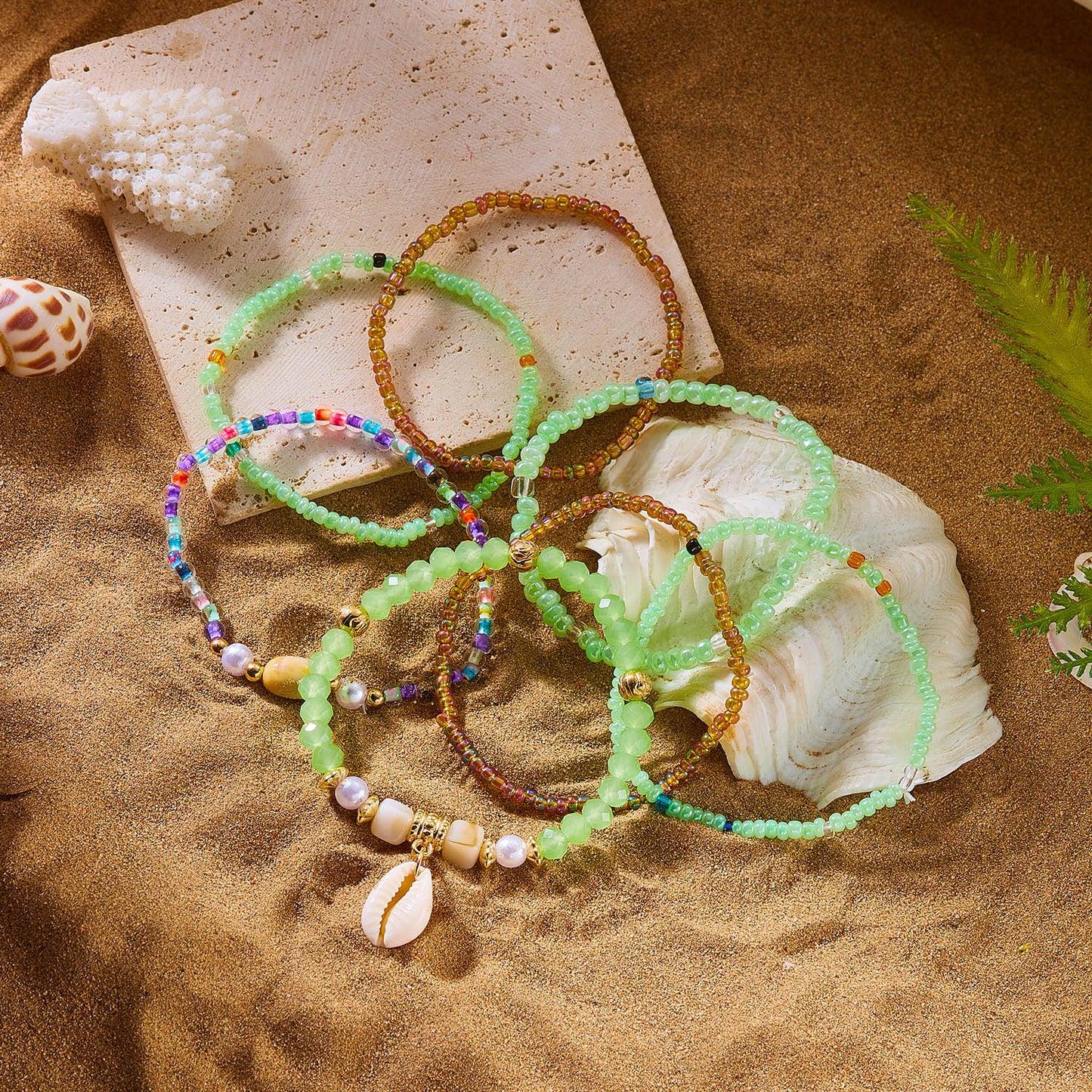 Summer Bohemian Colorful Beads Elastic Shell Bracelet