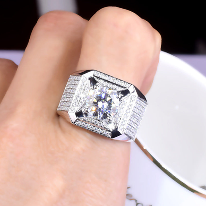 Food Luxury Full Diamond Wide Gentleman Imitation Moissanite Rings