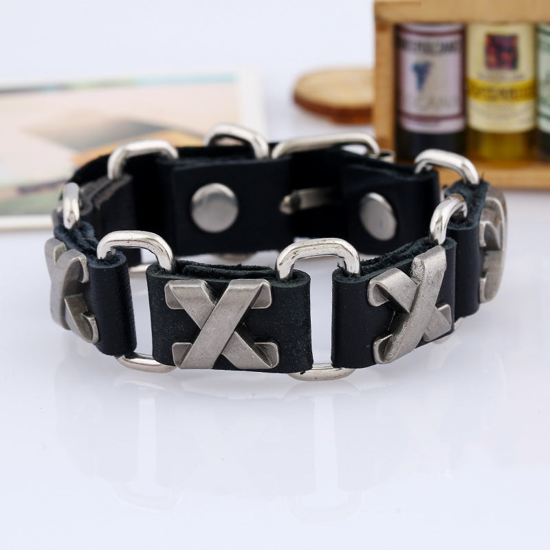 Korean Style X Nailed Joint Cattle Leather Adjustable Trendy Performance Bracelets