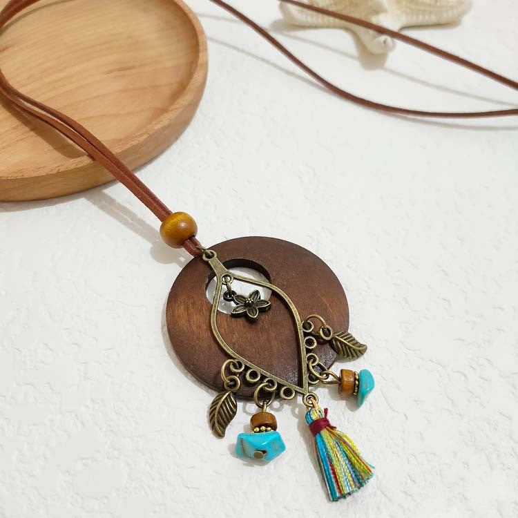 Women's Ethnic Style Wooden Tassel Long Sweater Chain Necklace
