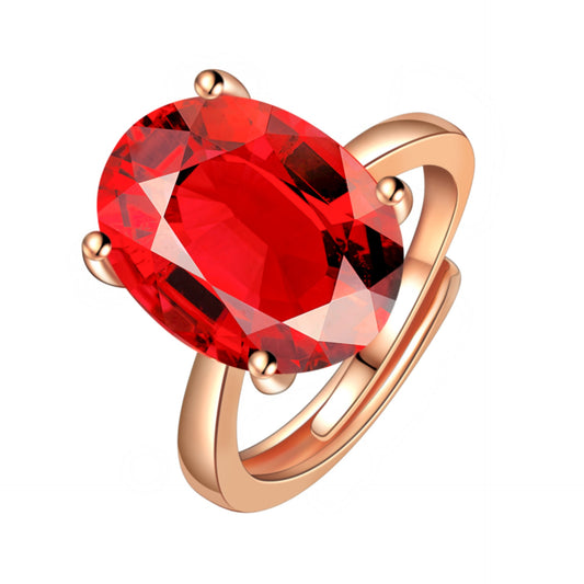 Plated Rose Gold Color Sapphire Red Open Mouth Female Fashion Rings
