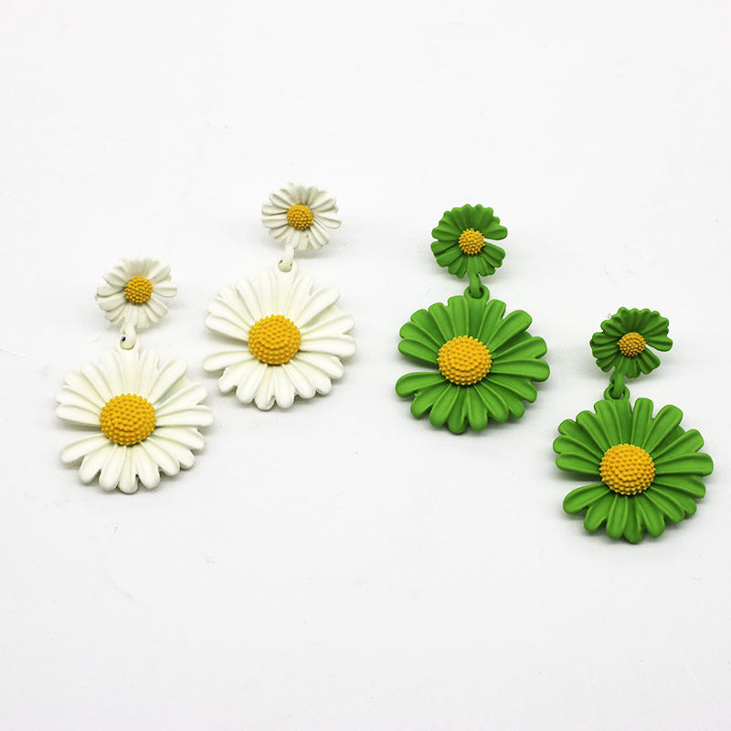 Little Daisy Contrast Color Flower Elegant Long Stud Earrings