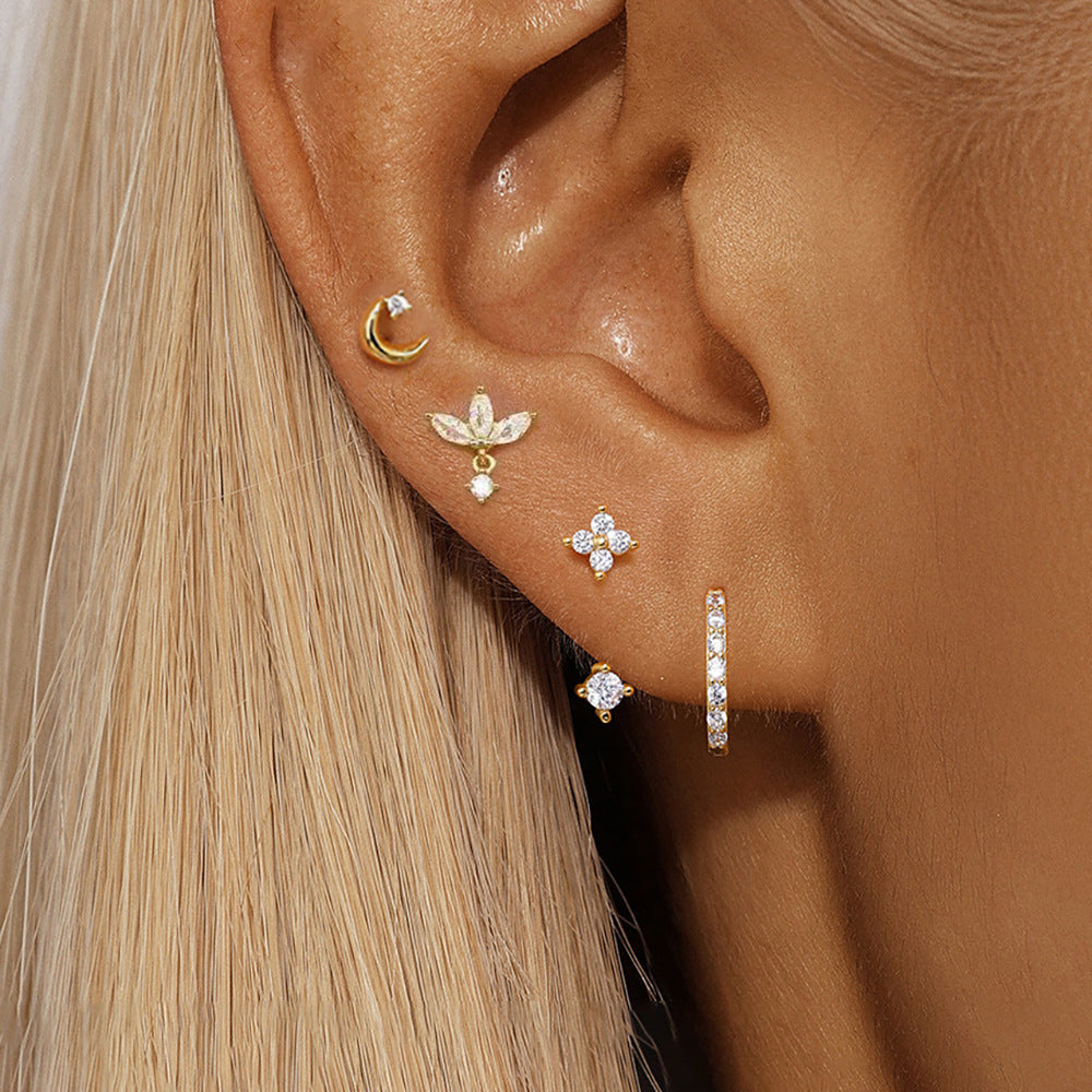 Light Luxury Zircon Flower Ear Female Star Moon Design High-grade Stud Earrings