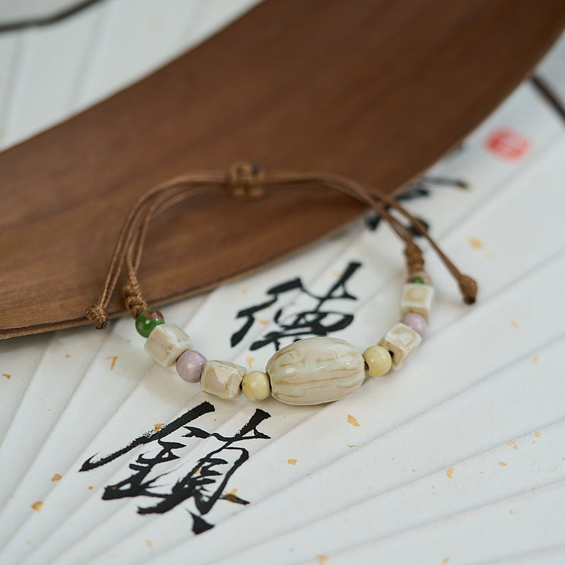 Style Ceramic Chinese Woven Beads Girlfriends Mori Carrying Strap Bracelet